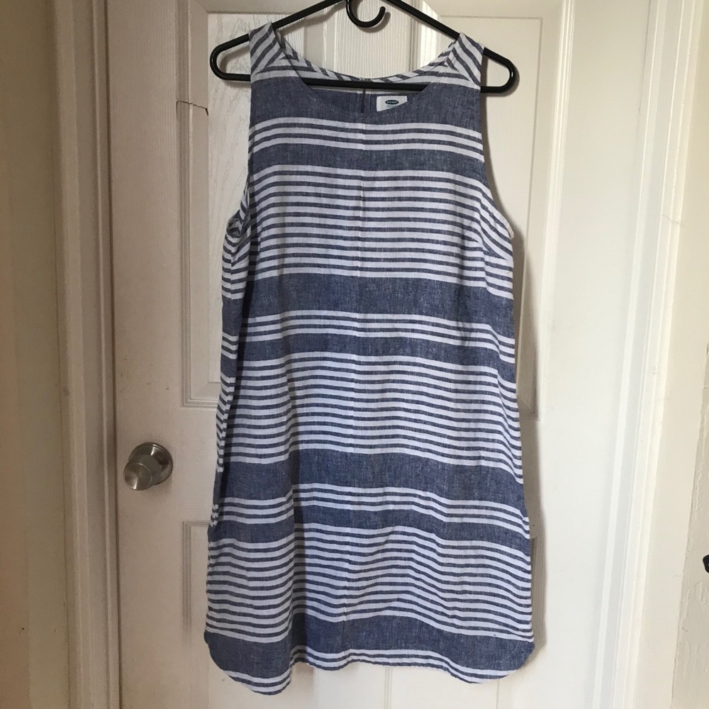 Old navy linen dress, Chambray linen dress,striped